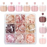 SYPAFG White French Tip Press on Toenails Kit, 9 Base Colors | 216 Pcs, Short Square False Nails, 12 Sizes, Reusable Full Cover, Glossy Pedicure Set