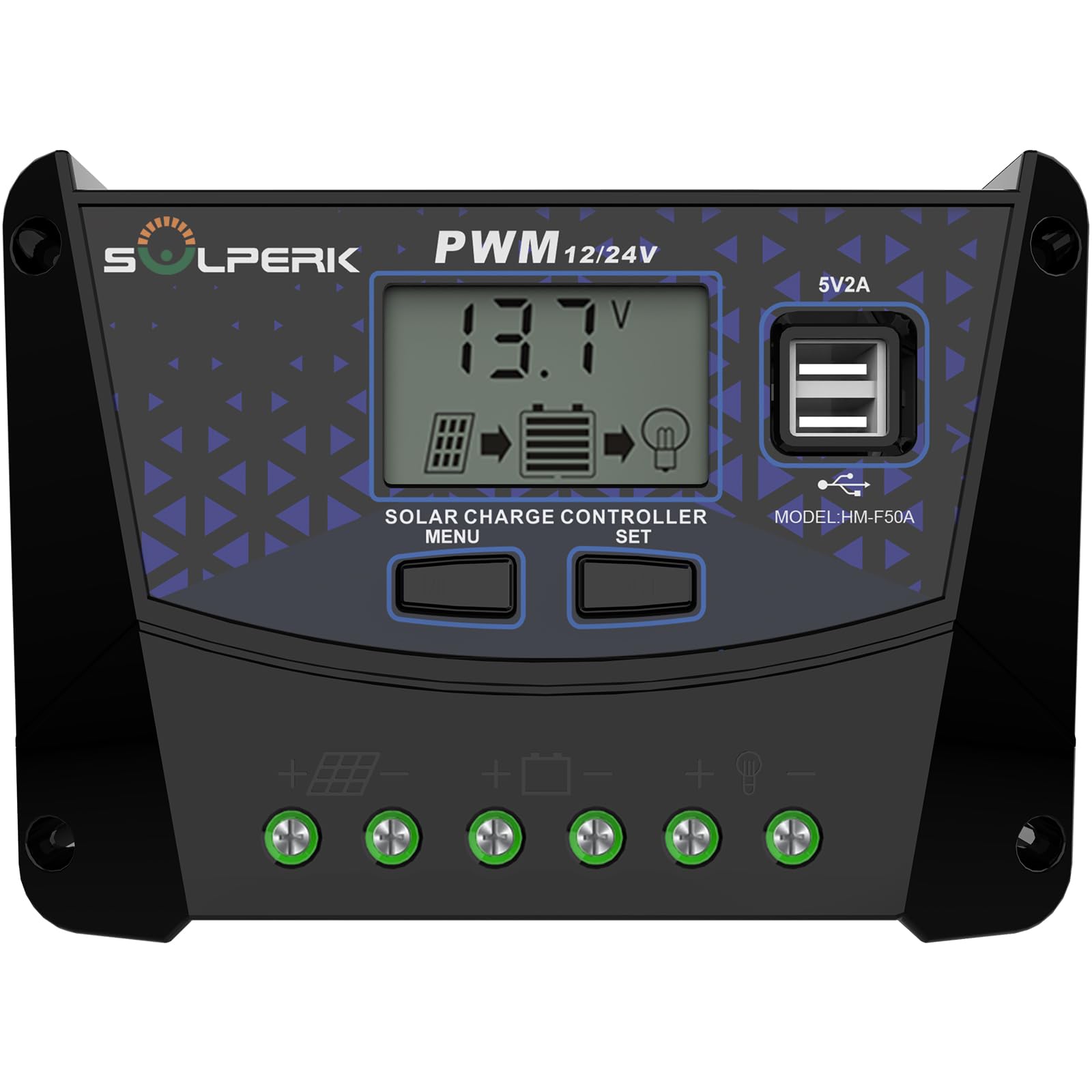 Photo 1 of SOLPERK 50A Solar Charger Controller 12V 24V Auto, Solar Panel Battery Intelligent Regulator with Dual USB Port PWM Controller for Gel AGM Lead-Acid Lithium LiFePO4 Battery (50A)