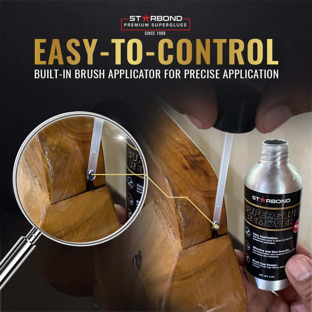 Starbond 2 oz. Super Glue Remover – Dissolves Adhesive – CA Glue Debonder with Easy Brush Cap Applicator