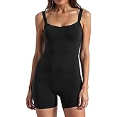 Sunvalix Women's Jumpsuit with Tummy Control,Square Neck Sleeveless Romper Short Body Suits for Workout Athletic Yoga