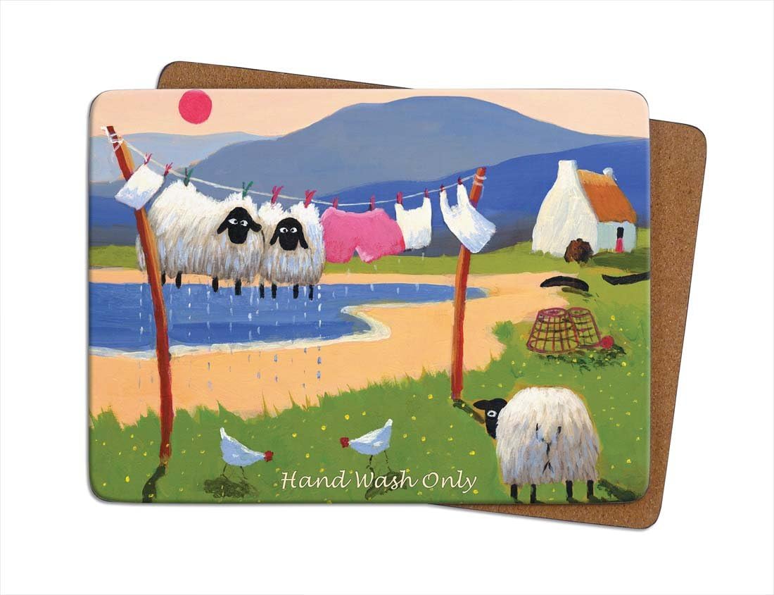 Irish Placemat With Two Sheep Hanging From The Clothes Line With 'Hand