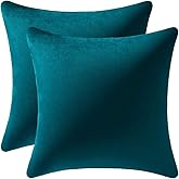 DEZENE Throw Pillow Covers 16x16 Teal: Pack of 2 Cozy Soft Velvet Square Modern Luxury Decorative Throw Pillow Cases for Sofa Couch Living Room Bed Home Decor