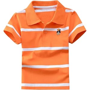 Kids Boys Striped Polo Shirt Short Sleeve School Uniform Shirt Cartoon
