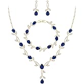 EVER FAITH Bridal Cubic Zirconia Jewelry Sets for Women, White Simulated Pearl Leaf Vine Pendant Wedding Party Necklace Earrings Set for Bridesmaid Bride