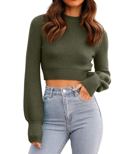 ZESICA Women's Spring Mock Neck Cropped Sweaters 2026 Long Sleeve
