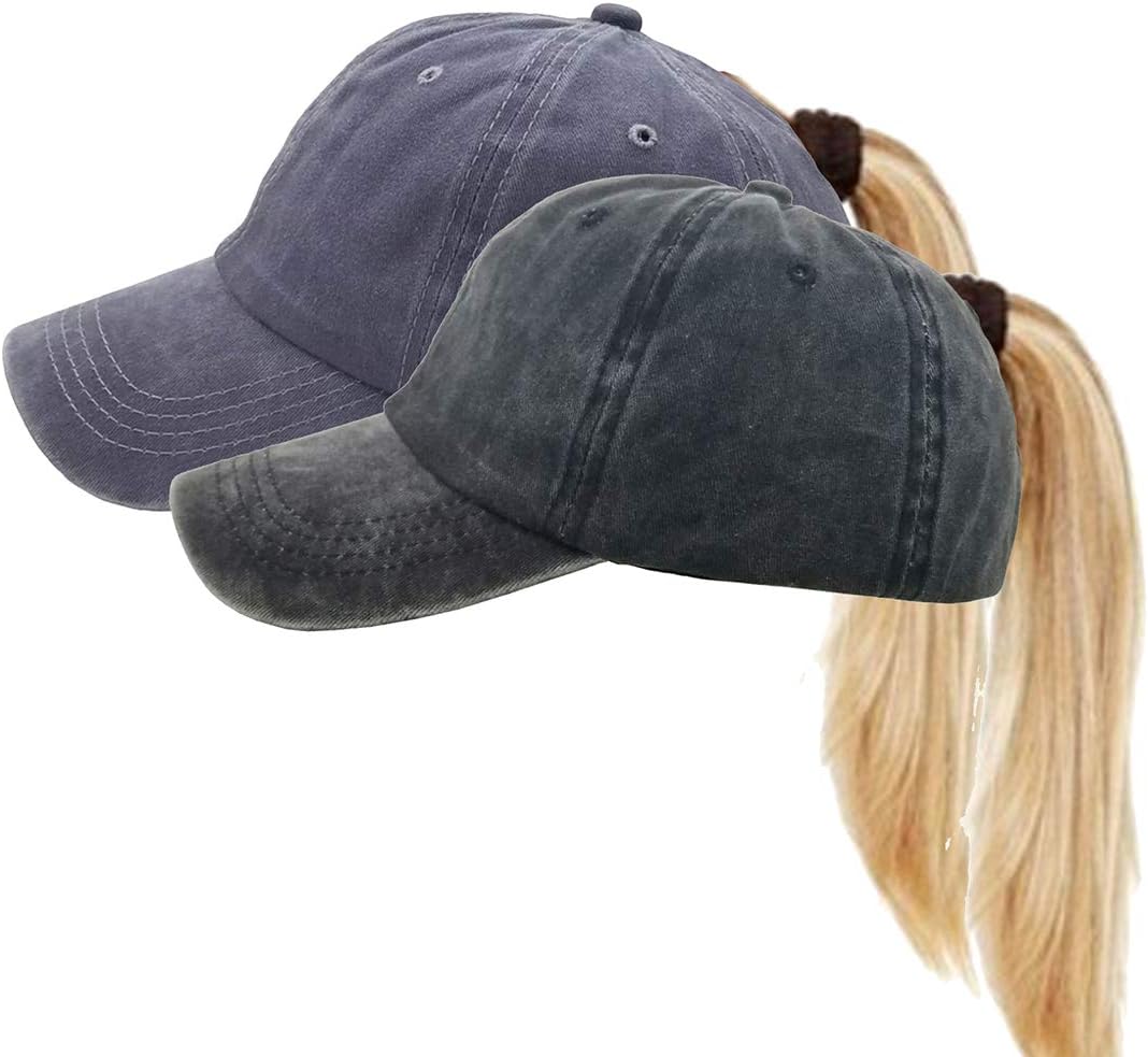 EohakPonytail Baseball Hat Distressed Retro Washed Womens Twill