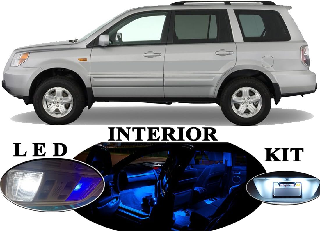 LED Lights for Honda Pilot Blue Premium LED Package Upgrade - Interior + License plate / Tag + Vanity / Sun Visor + Reverse / Backup (18 pieces)