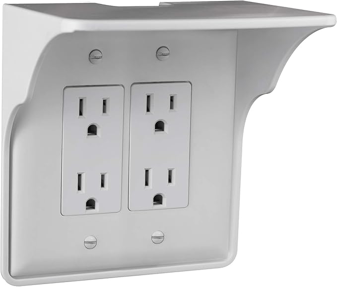 Power Perch Double Wall Outlet Shelf. Home Wall Shelf Organizer for