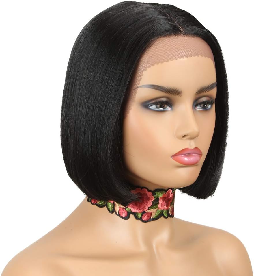 NOBLE Bob Wig Black Wigs for Women Short Straight T Part HD Lace Front Wigs 150% Density Heat Resistant Synthetic Middle Part Blunt Cut Shoulder Length Wig for Party and Daily Use - Image 5
