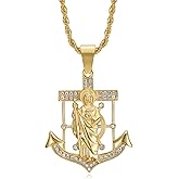NEGS 18K Gold Plated Saint Jude Pendant Stainless Steel Necklace for Men Women, 24 Inch Chain San Judas Tadeo Medalla Cadena Oro Laminado Christian Prayer Jewelry Religious Gift