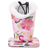 FlyingMage Plush Lined Eyeglasses Holder, Cute Magnetic PU Leather Glasses Stand Case for Women Men Kids