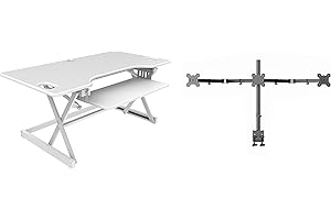Rocelco 46" Large Height Adjustable Standing Desk Converter with Triple Monitor Mount BUNDLE - Quick Sit Stand Up Computer Wo