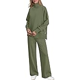 SENSERISE Womens 2 Piece Outfits Fall Matching Lounge Sets Mockneck Sweatshirt Wide Leg Pants Sweat Sets Tracksuit