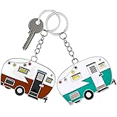 2 Pack Camper Keychain Set Happy RV Camper Keyring Couples Camping Accessories for Men Women Travel Trailers