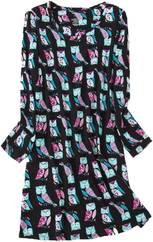 PNAEONG Women's Cotton Sleepwear Long Sleeves Nightgown Print Tee Sleep Dress