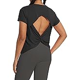 Bestisun Backless Workout Athletic Shirts Short Sleeve Split Back Yoga Exercise Tops for Women