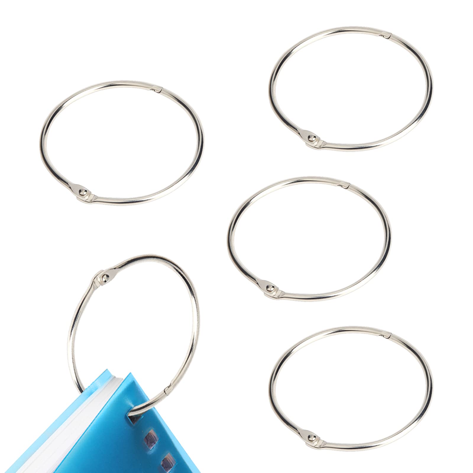 Ring Binder Rings for Loose Leaf Metal Easy Open and Close Round Shower Curtain Hooks Round Hinge Key Rings for Crafts, Cards, Home, School, Office (Pack of 5)