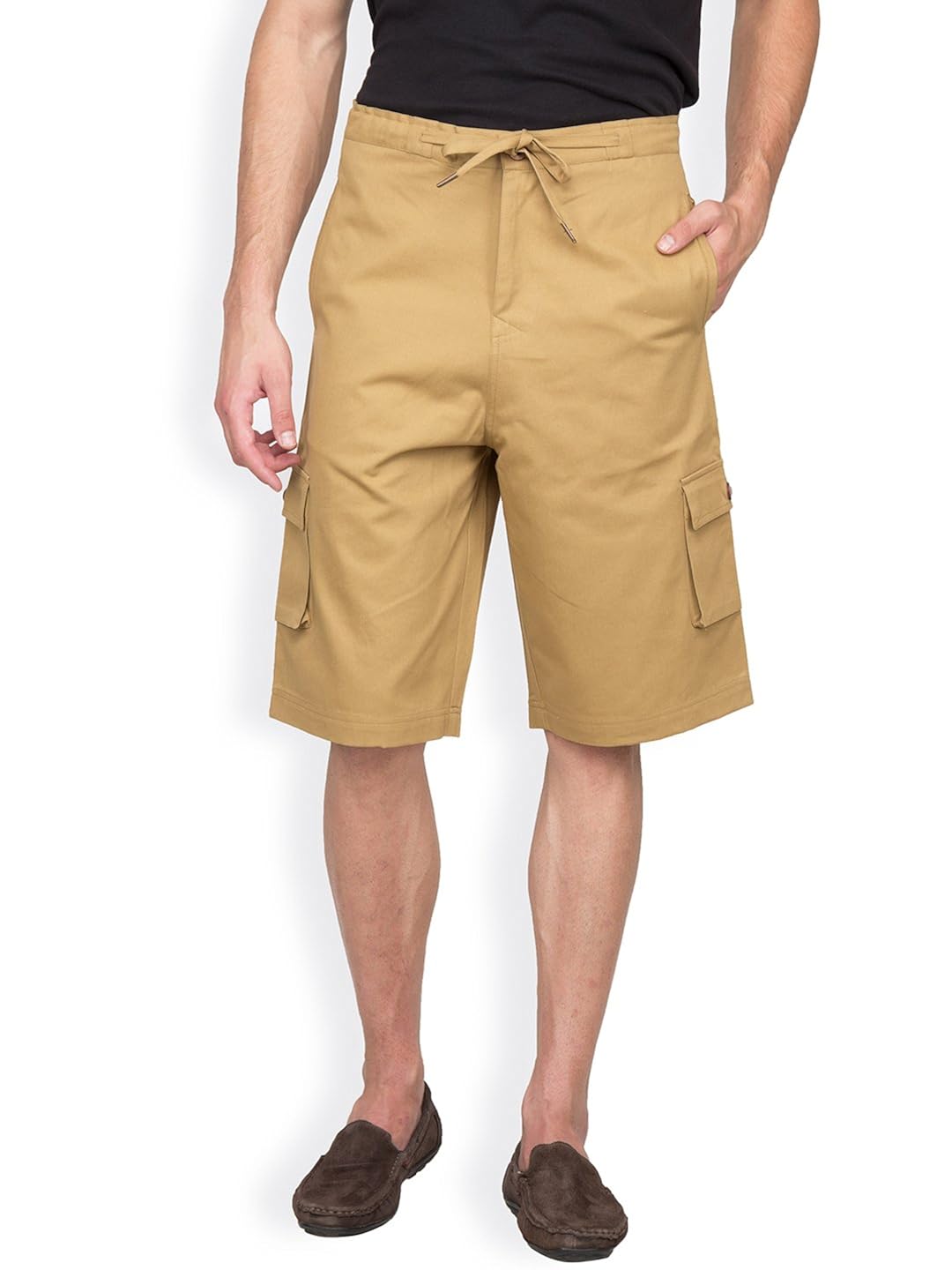 hypernation khaki color casual three fourth for men