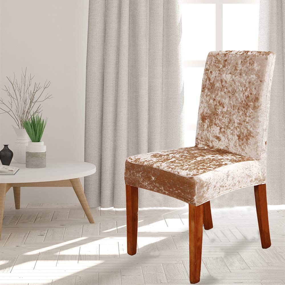 Chair Covers for Dining Chair, Soft Velvet Stretch Dining Chair Covers Removable Washable Chair Slipcovers Modern Stretch Chairs Protective, for Dining Room Banquet Party (Champagne, Set of 6)
