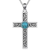 BETHZA Turquoise Cross Necklace 925 Sterling Silver Genuine Turquoise Gemstone Religious Cross Pendant Boho Western Jewelry Gift for Women