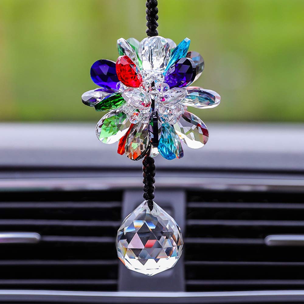 WEISIPU Crystals Ball Prisms Suncatcher Hanging Ornament Crystals Rainbow Flowers with Clear Crystal Pendants for Home, Office, Garden Decoration, Car Pendant, Birthday Present(Colorful) ...