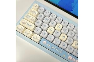 SUEHIODHY 144 Keys PBT Keycaps MOA Profile Dye-Sublimation Anime Cat Keycap Set Compatible with Gateron Kailh Cherry MX Switch Mechanical Gaming Keyboard (Blue Cat)