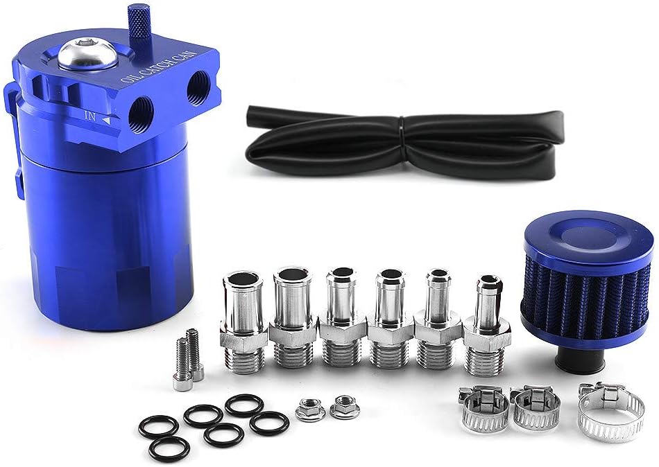 Topspeed Racing Oil Catch Can Air Breather Tank Filter Baffled Universal (Blue)
