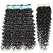 Aatifa Brazilian Deep Wave Curly Virgin Human Hair Bundles with 4X4 Free Part Lace Closure Unprocessed Human Hair Extensions Natural Black, lace closure, (14/16/18+12 Inch)