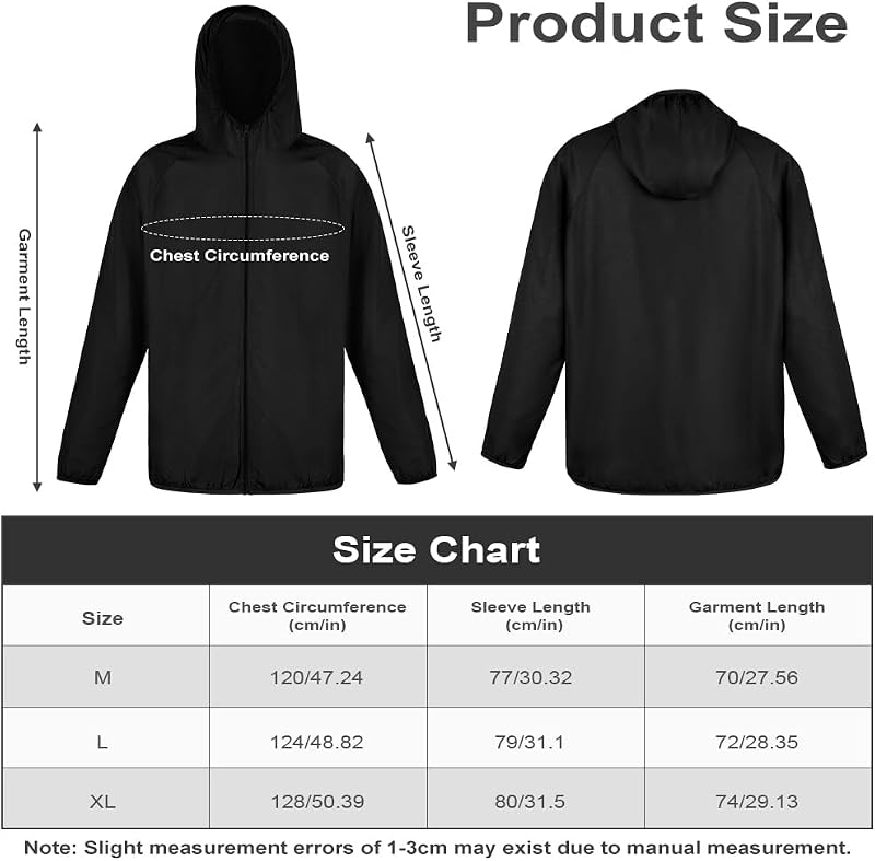 Regenjacke Faltbar Kapuze Wasserdichte, Sportjacke (Schwarz, M)