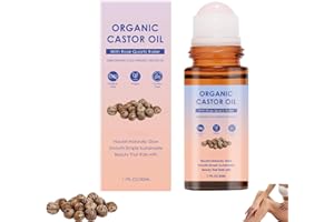 Organic Castor Oil with Rose Quartz Roller, Pure Organic Cold-Pressed Castor Essential Oil Roller Ball for Skin Nourish, Suit