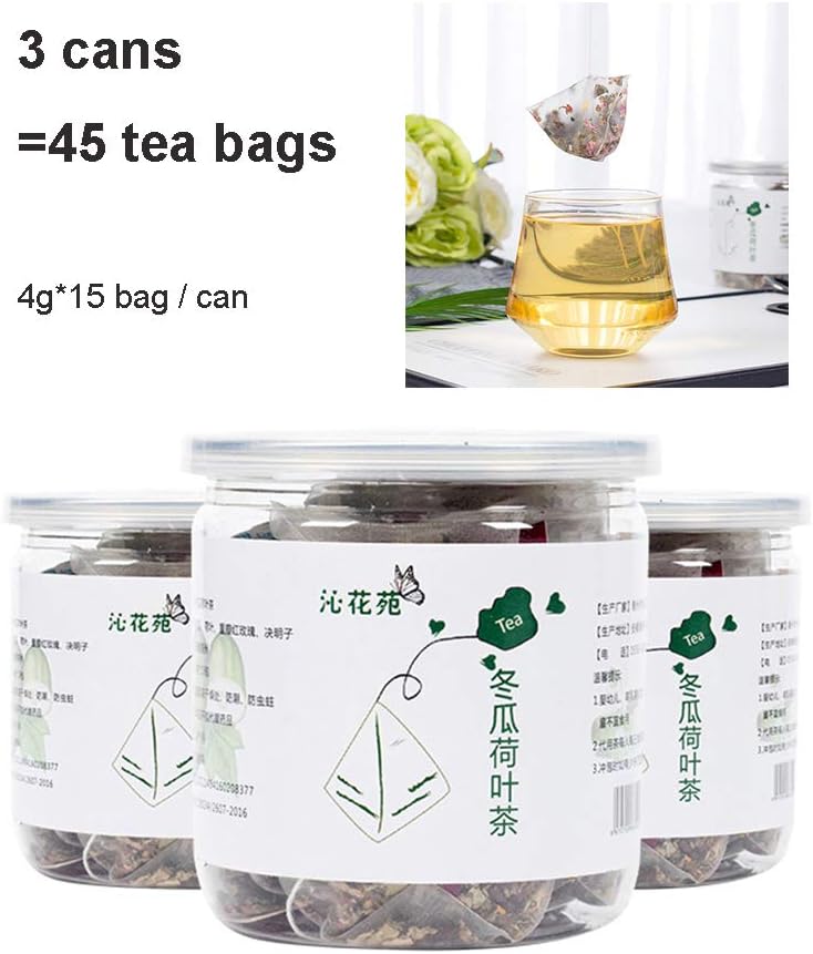 Winter Melon Lotus Leaf Tea Bags, Double Red Rose Semen Cassiae, Chinese Healthy Mixed Herbal Tea Pure Nature Clearing Damp Swelling, 3 Cans ( 45 Bags ) 冬瓜荷叶茶