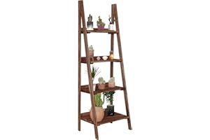 Babion 4-Tier Ladder Shelf, Plant Shelf Ladder Shelves Brown Solid Shelf Stable Wooden leaning Shelf Freestanding Flower Stand Indoor Flowerpot Stand Ladder Bookshelf for Office, Balcony (Brown)