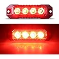 Raryloy 4 LED Red Strobe Lights Vehicles Trucks Emergency Strobe Lights Kit 12V -24V Beacon Warning Hazard Flash Strobe Lights Bar Grill Grille Surface Mount Red Lamps