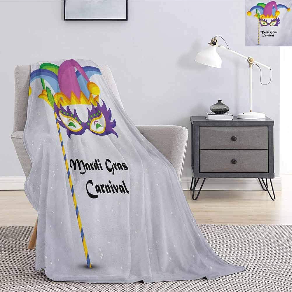 Luoiaax Mardi Gras Children's Blanket Mardi Gras Carnival Inscription with Traditional Party Icons Clown Costume Hat Lightweight Soft Warm and Comfortable W70 x L70 Inch Multicolor