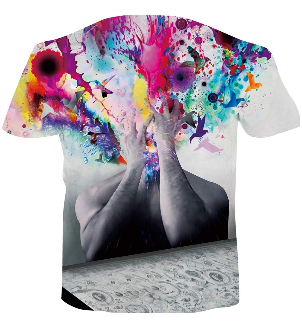 Creative Thinker T-shirts for Men Women Digital Realistic Print Colorful Graffiti Paint Graphic Tees Loose Fit Crewneck Summer Novelty Casual Short Sleeve Tops Retro Sportstyle Loose Fit Undershirts M