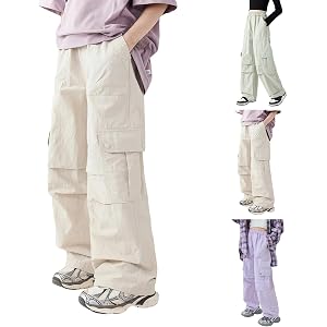 Boys Girls Cargo Pants Teen Kids Y2k Fashion Streetwear High Waist Drawstring Sweatpants Casual Wide Leg Baggy Track Trousers