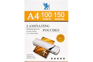 H&S Laminating Sheets - 100 pcs x A4 - Crystal Clear Laminate Pouches - Artist-Quality 150 Micron (2 x 75 Micron) Gloss Laminator