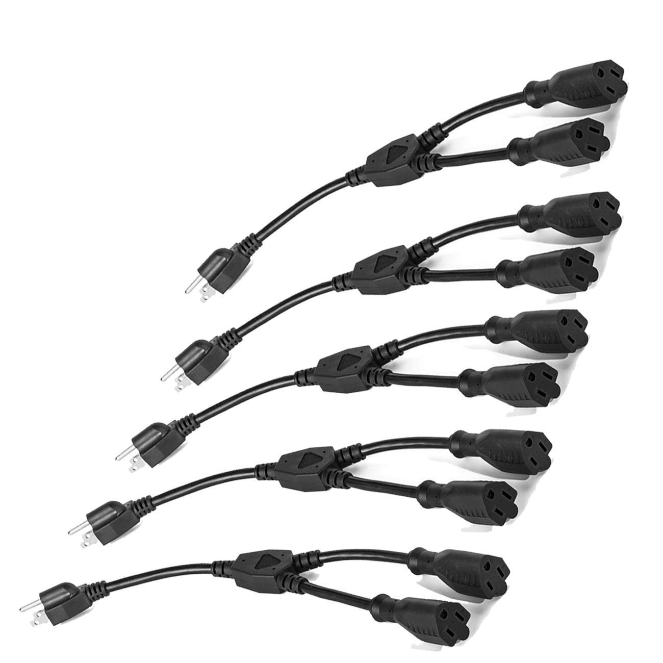 UL Listed 16AWG/13A 3 Prong 10 Pack, Black, 8 Inch Miady Short Power
