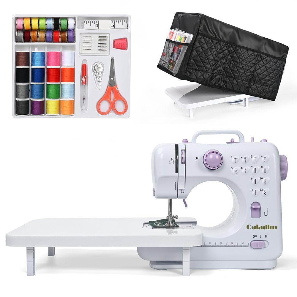 Photo 1 of Mini Sewing Machine for Beginners (Includes Cover with Storage Pockets, Extension Table And Sewing supplies set) by Galadim GD-051-A21