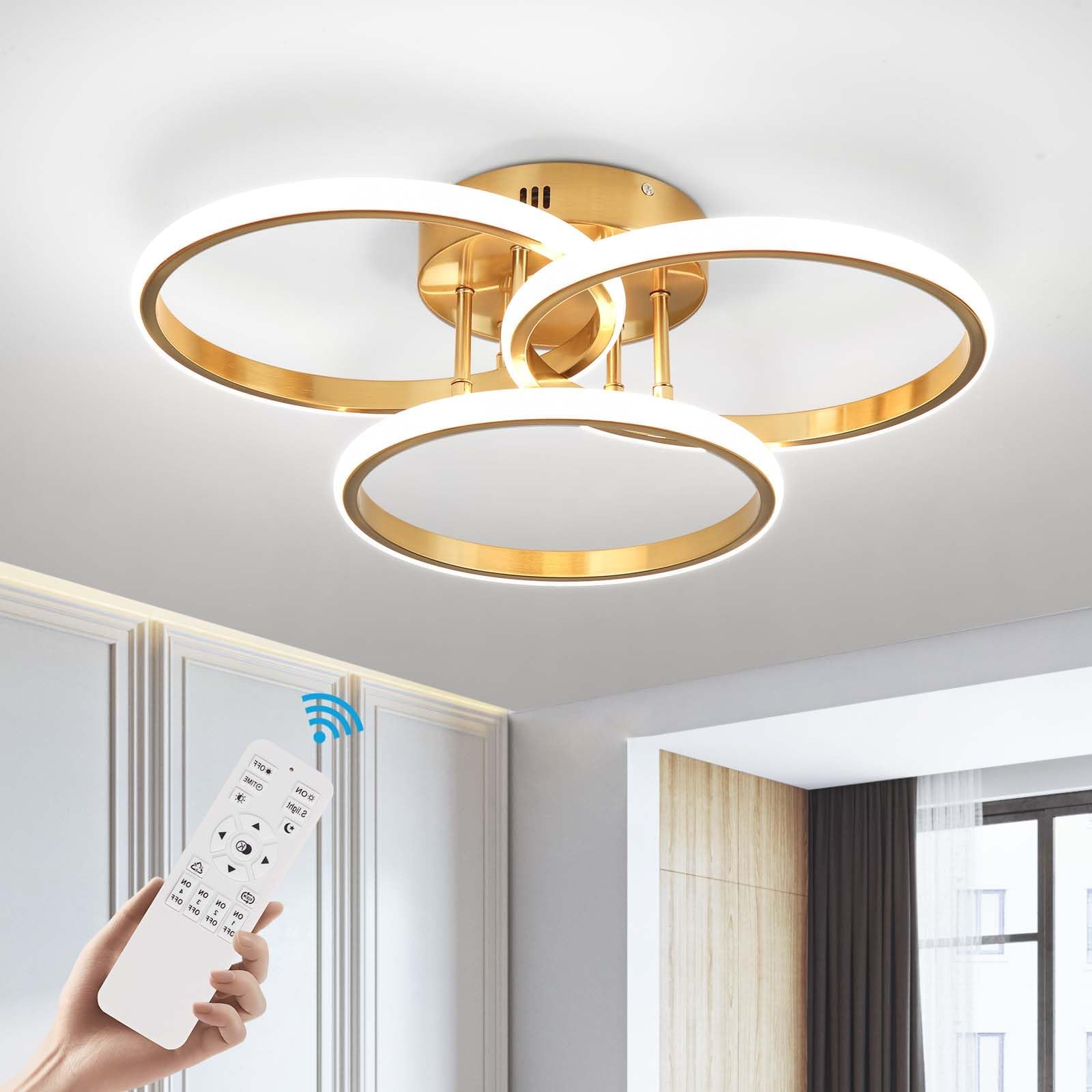 EIDISUNY Modern Ceiling Light LED, 48cm 45W Gold LED Dimmable Ceiling Lights Fixtures with Remote Control, 3000K-6500K, Round Ceiling Lamp for LivingRoom DiningRoom Bedroom Kitchen Hallway - 45W