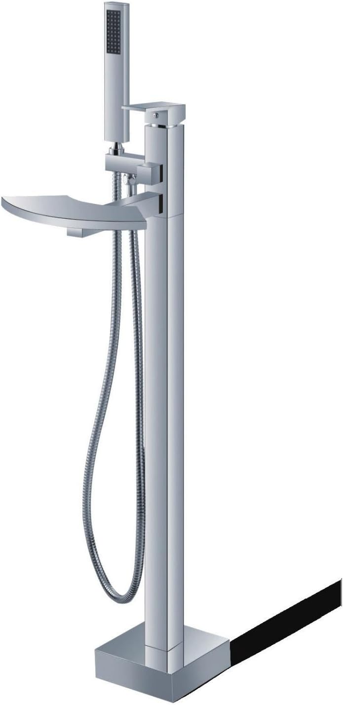 Utobe Pillar Taps Bath Waterfall Freestanding Bath Shower Mixer Tap with Tap and Hand Nozzle, Brass