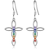 Chakra Earrings 925 Sterling Silver Chakra Dangle Earrings Meditation Yoga Chakra Jewelry Gifts for Women Wife