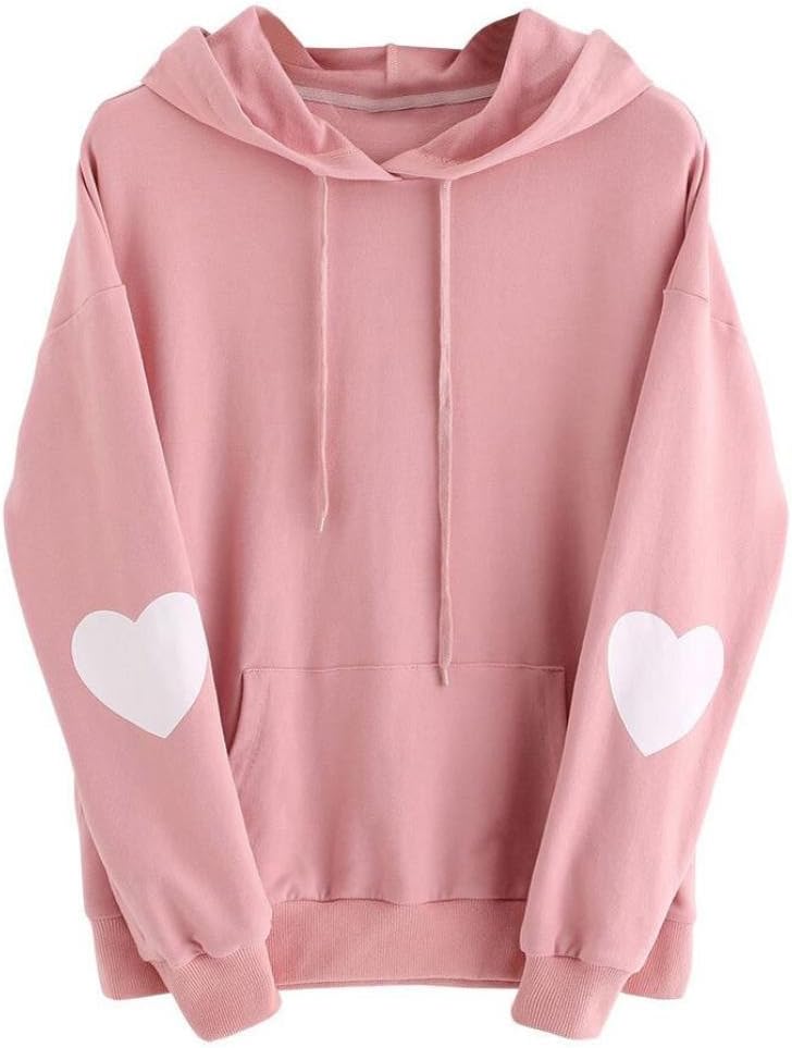 Pullover Hoodies Sweatshirt for Women, Heart Solid Tops Cotton Fleece Drop Shoulder Blouse