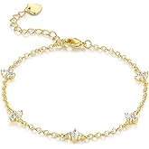 14K Gold Bracelets for Women Gold Bracelets for Women Flower Bracelet for Womens Statement Dainty and Bloom with Cubic Zircon Four Leaf Bracelet for Womens