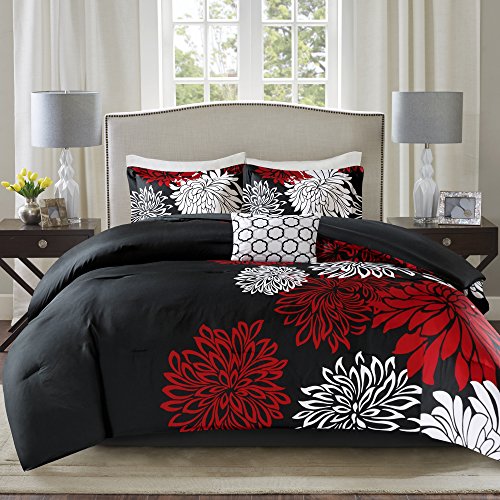 Comfort Spaces Enya Comforter Set 5 Piece Black, Red Floral