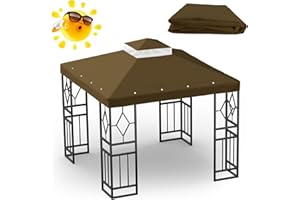 Pelnuies 10x10 Canopy Replacement Top, Double Tiered Grill Gazebo Cover with Gauze Net, Sun and Rainproof Canopy Top Cover for Yard, Patio and Garden(Brown)