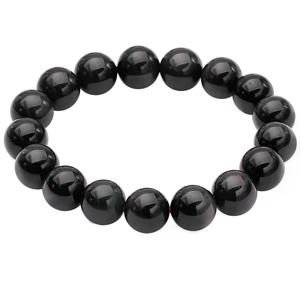 Jewboo Original Natural Black Obsidian Gemstone Crescent Luster 12mm Smooth Round For Women Jewelry Gift