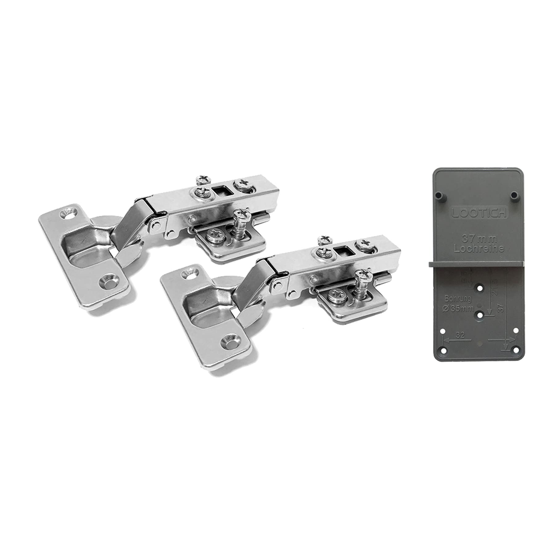 LOOTICH 110 Degree Full Overlay 35mm Soft Close Hinge with Hydraulic Damper for Kitchen Cabinet Cupboard Wardrobe Door Hinges with Drilling Template European Type Pack of 2