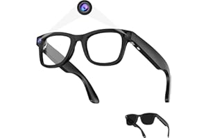 Piluyaa AI Smart Glasses - 800W HD Camera, 1080P Video, Voice Control, Bluetooth/Wi-Fi, 220mAh Fast Charging, Lightweight for Hands-Free Recording-Black-Anti-Blue Lights & Sunglasses Lenses Included