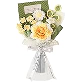 Piklado Hand-Woven Flower Bouquet Finished(1pcs) for Valentine's Day Girlfriend Birthday Gift Wedding Decoration Crochet Artificial Flower, Bouquet Gift (Yellow)